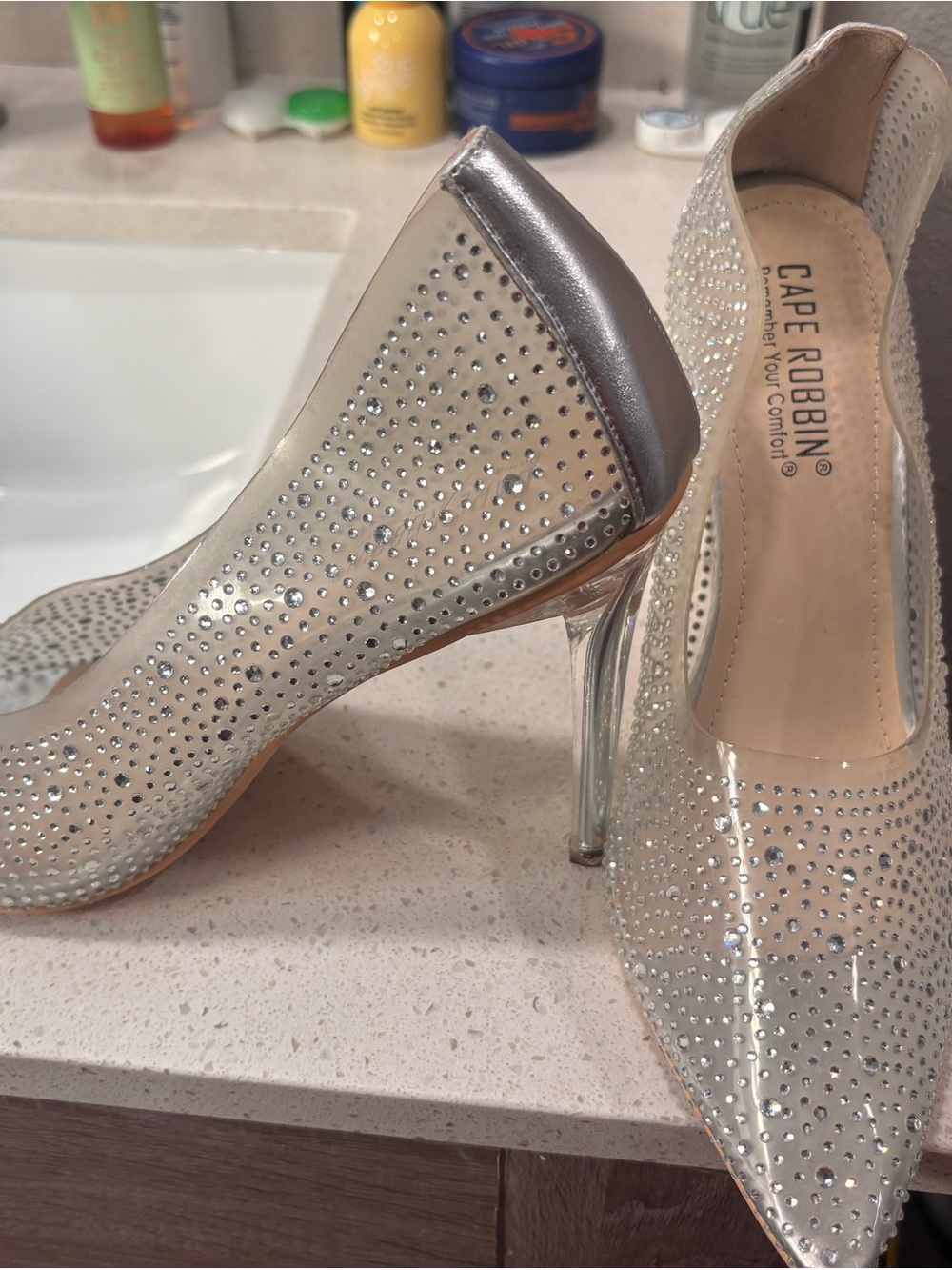 Cape Robbin Silver Crystal Pointed-Toe Stiletto Heels